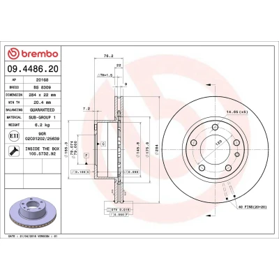 Imagem de BREMBO 09.4486.20 Disco de travão 284 22 5 interior ventilado com parafusos BMW: Sedan