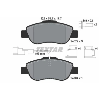 Imagem de TEXTAR 2407202 Jogo de pastilhas para travão disco incl. contacto aviso desgaste com acessórios FIAT: 500 Hatchback, C Cabrio