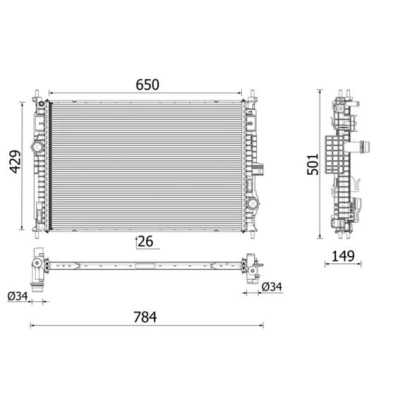 Imagem de MAHLE ORIGINAL CR 2710 000P Radiador, arrefecimento do motor Alumínio 650 429 26 Aletas de refrigeração soldadas