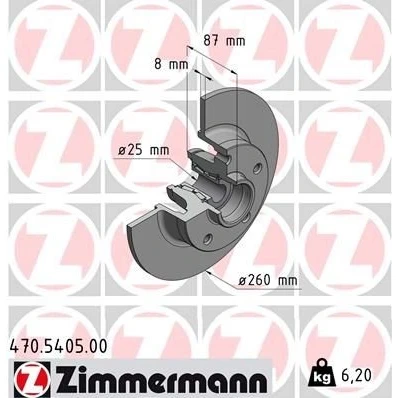 Imagem de ZIMMERMANN Disco de travão RENAULT: Megane 4, 4 260mm 8mm 5/5 5furos 114mm cheio 470.5405.00 432009292R,432024629R Discos