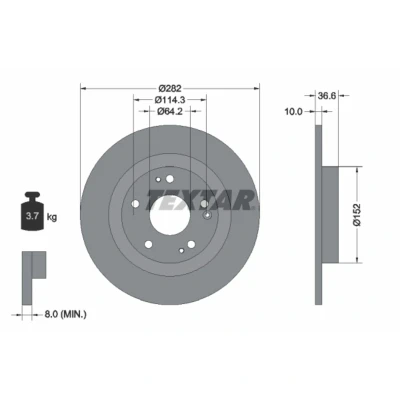 Imagem de TEXTAR 92301303 Disco de travão 282 10 05/08 114,3 cheio revestido sem o rolamento da roda, pernos fixação cubo roda