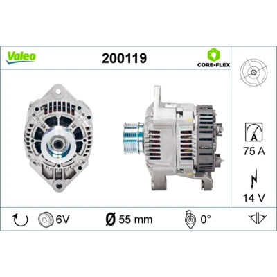 Imagem de VALEO 200119 Alternador 14V 75A RENAULT: MASTER 2 Kasten, Bus