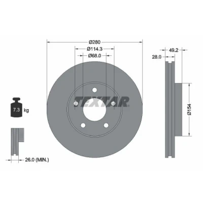 Imagem de TEXTAR PRO 92109403 Disco de travão 280 28 05/05 114,3 interior ventilado revestido sem pernos fixação da roda, cubo roda NISSAN: X Trail