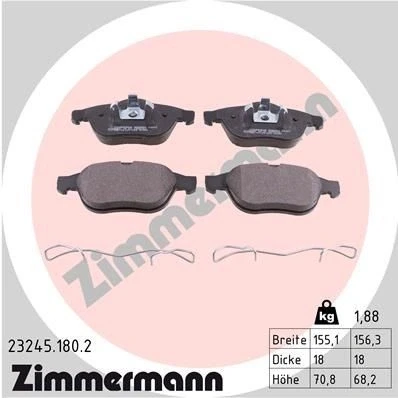 Imagem de ZIMMERMANN 23245.180.2 Jogo de pastilhas para travão disco A imagem corresponde ao volume fornecimento, com mola RENAULT: LAGUNA 2 Grandtour