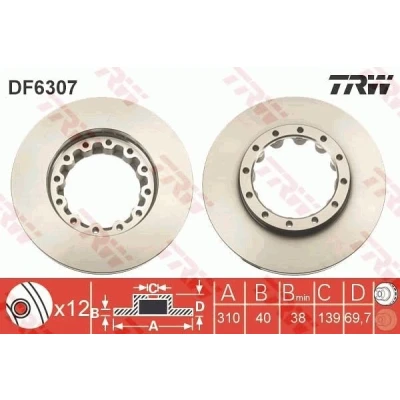 Imagem de TRW DF6307S Disco de travão 310 40 12 161 ventilado pintado