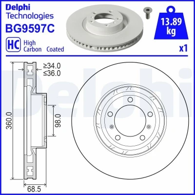 Imagem de DELPHI Disco de travão 360mm 36mm 5 ventilado revestido alto carbono BG9597C 9J1615302A Discos