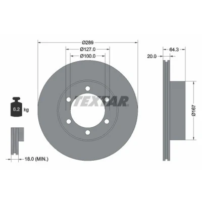 Imagem de TEXTAR 92076300 Disco de travão 289 20 06/06 127 interior ventilado sem pernos fixação da roda, cubo roda TOYOTA: HILUX 5 Pick up