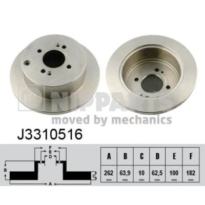 Imagem de NIPPARTS Disco de travão HYUNDAI: Getz, ACCENT 3 Stufenheck Eixo traseiro 262mm 10mm 4 100mm cheio pintado J3310516 584111C800,584111G300