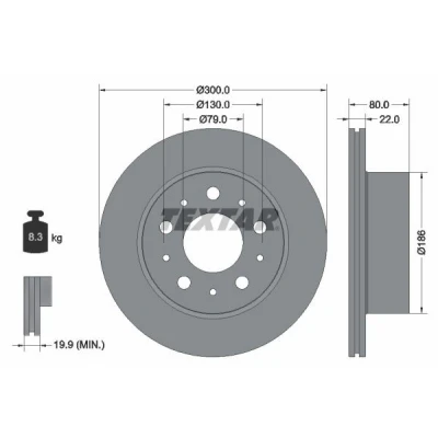 Imagem de TEXTAR 92284303 Disco de travão 300 22 05/10 130 ventilado fora revestido sem pernos fixação da roda, cubo roda FIAT: Ducato III Van