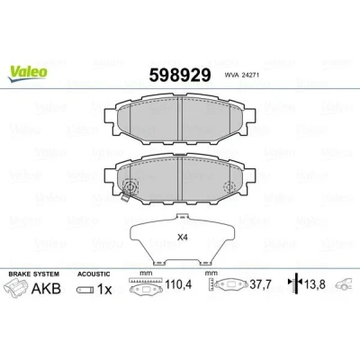 Imagem de VALEO 598929 Jogo de pastilhas para travão disco Eixo traseiro incl. contacto aviso desgaste com chapa anti ruído