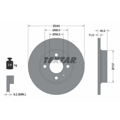 Imagem de TEXTAR PRO 92061103 Disco de travão 240 11 04/06 98 cheio revestido sem pernos fixação da roda, cubo roda FIAT: Punto II Hatchback