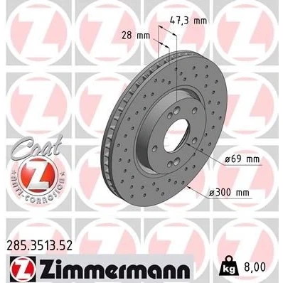 Imagem de ZIMMERMANN SPORT COAT Z 285.3513.52 Disco de travão 300 28 7/5 5 114 interior ventilado, perfurado revestido KIA: cee‘d II Hatchback