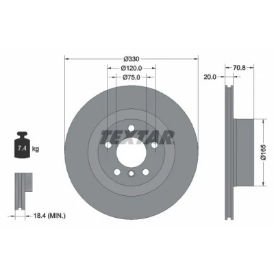 Imagem de TEXTAR PRO 92256303 Disco de travão 330 20 05/06 120 interior ventilado revestido sem pernos fixação da roda, cubo roda BMW: X3, X4