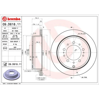 Imagem de BREMBO 09.D618.11 Disco de travão 345 18 5 interior ventilado revestido TOYOTA: Tundra II Pick up, Land Cruiser 200
