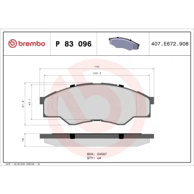 Imagem de BREMBO P 83 096 Jogo de pastilhas para travão disco excl. contacto aviso desgaste sem acessórios TOYOTA: HILUX 3 Pick up