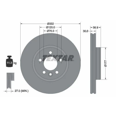 Imagem de TEXTAR 92307705 Disco de travão 332 30 05/06 120 interior ventilado revestido alto carbono sem cubo roda VOLKSWAGEN: Amarok Pick up