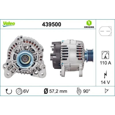 Imagem de VALEO 439500 Alternador 14V 110A VOLKSWAGEN: GOLF 5, Passat B6 Sedan, 6, SEAT: Leon II Hatchback, Ibiza 4 Sportcoupe, SKODA: Octavia Hatchback