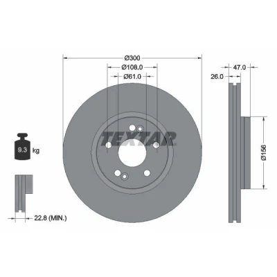 Imagem de TEXTAR PRO 92119003 Disco de travão 300 26 05/07 108 ventilado fora revestido sem pernos fixação da roda, cubo roda