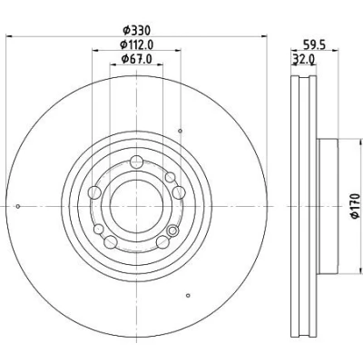 Imagem de HELLA 8DD 355 132 331 Disco de travão 330 32 05/08 112 interior ventilado revestido alto carbono sem pernos fixação da roda, cubo roda