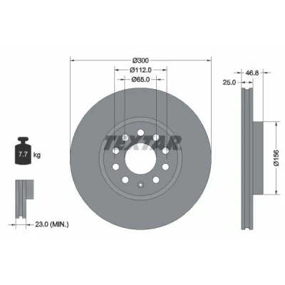 Imagem de TEXTAR Disco de travão 300mm 25mm 05/10 112mm interior ventilado 92333103 Discos