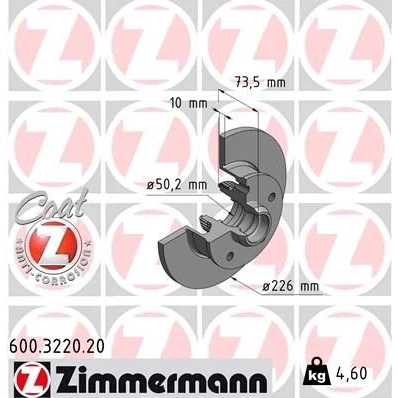 Imagem de ZIMMERMANN COAT Z 600.3220.20 Disco de travão 226 10 5/5 5 100 cheio revestido sem o rolamento da roda, com anel sensor do ABS VOLKSWAGEN: GOLF 3