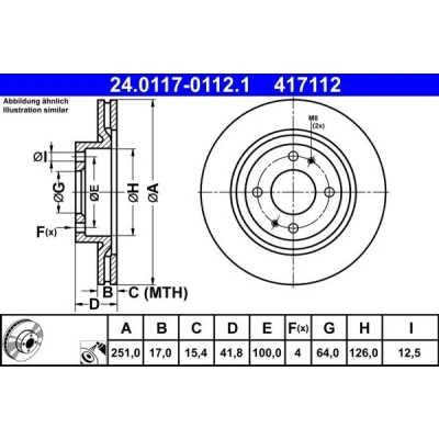 Imagem de ATE Disco de travão MITSUBISHI: Mirage / Space Star Hatchback 251,0mm 17,0mm 4 100,0mm ventilado 24.0117 0112.1 Discos