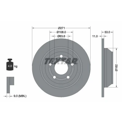 Imagem de TEXTAR 92327403 Disco de travão 271 11 05/05 108 cheio revestido sem pernos fixação da roda, cubo roda FORD: Puma SUV
