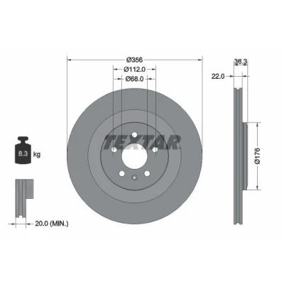 Imagem de TEXTAR PRO 92241803 Disco de travão 356 22 05/06 112 interior ventilado revestido sem pernos fixação da roda, cubo roda AUDI: A6 C7 Avant