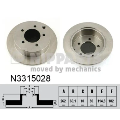 Imagem de NIPPARTS Disco de travão MITSUBISHI: Lancer 8 Limousine, 7 Eixo traseiro 262mm 10mm 5 114,3mm cheio pintado N3315028