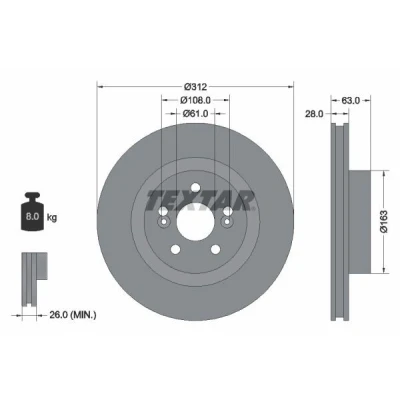 Imagem de TEXTAR 92167703 Disco de travão 312 28 05/07 108 interior ventilado revestido sem pernos fixação da roda, cubo roda RENAULT: MEGANE 2