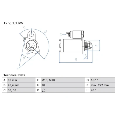 Imagem de BOSCH 0 986 021 800 Motor de arranque 12 1,1 10 MERCEDES BENZ: Classe C T modell, E Sedan
