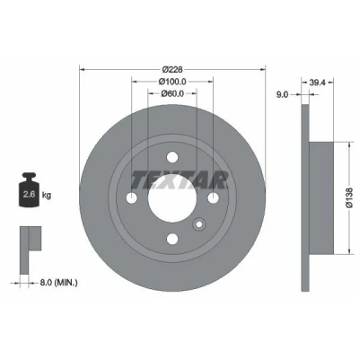 Imagem de TEXTAR 92082800 Disco de travão 228 9 04/05 100 cheio sem pernos fixação da roda, cubo roda VOLVO: 460 L, 440 K, 480 E