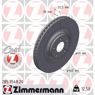 Imagem de ZIMMERMANN Disco de travão HYUNDAI: i30 III Hatchback, Kauai / Kona SUV 360mm 30mm 7/5 5furos 114mm interior ventilado revestido alto carbono