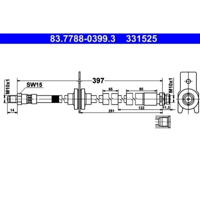 Imagem de ATE 83.7788 0399.3 Mangueira de Travão 397 M10x1 FORD: FOCUS 3 Turnier