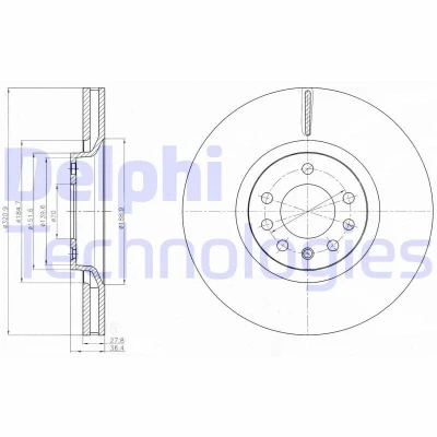 Imagem de DELPHI BG4185C Disco de travão 321 28 5 ventilado revestido alto carbono sem o rolamento da roda, anel sensor do ABS OPEL: Astra H GTC