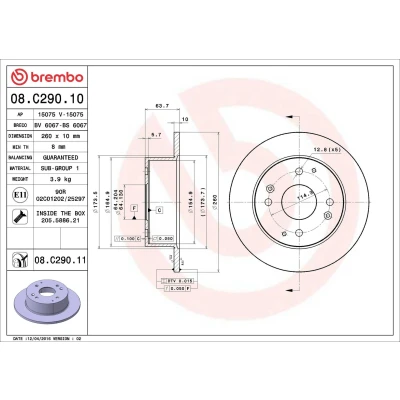 Imagem de BREMBO COATED DISC LINE 08.C290.11 Disco de travão 260 10 4 cheio revestido com parafusos HONDA: Accord 6 Limousine,