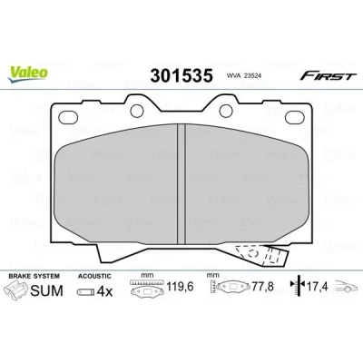Imagem de VALEO 301535 Jogo de pastilhas para travão disco FIRST Eixo dianteiro incl. contacto aviso desgaste sem chapa anti ruído