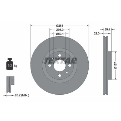 Imagem de TEXTAR PRO 92055203 Disco de travão 284 22 04/06 98 interior ventilado revestido sem pernos fixação da roda, cubo roda