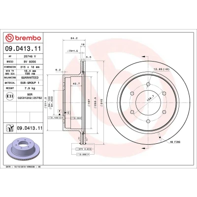 Imagem de BREMBO Disco de travão 18mm 6 interior ventilado revestido 09.D413.11 380211320,4615A097,4615A242 Discos