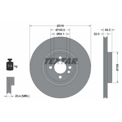 Imagem de TEXTAR PRO 92255003 Disco de travão 316 22 04/05 100 interior ventilado revestido sem pernos fixação da roda, cubo roda MINI: Hatchback