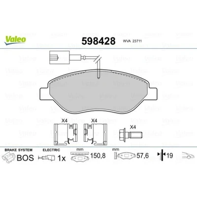 Imagem de VALEO 598428 Jogo de pastilhas para travão disco Eixo dianteiro incl. contacto aviso desgaste com chapa anti ruído guias FIAT: BRAVO 2
