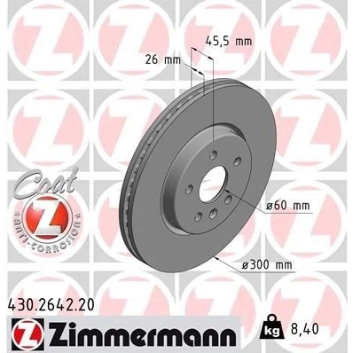 Imagem de ZIMMERMANN COAT Z 430.2642.20 Disco de travão 300 26 6/5 5 105 interior ventilado revestido alto carbono OPEL: Astra K Sports Tourer