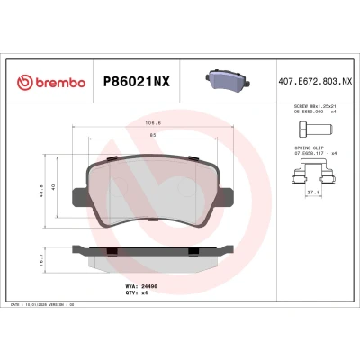 Imagem de BREMBO Jogo de pastilhas para travão disco P86021NX
