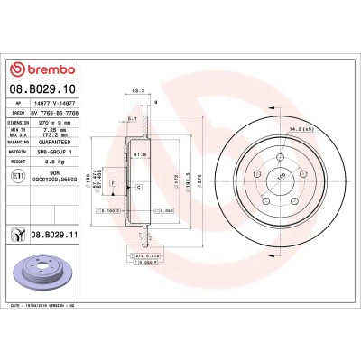 Imagem de BREMBO 08.B029.10 Disco de travão 270 9 5 cheio CHRYSLER: Sebring II Cabrio