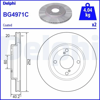 Imagem de DELPHI BG4971C Disco de travão 252 20 4 ventilado revestido não tratado sem o rolamento da roda, anel sensor do ABS SUZUKI: Baleno II Hatchback
