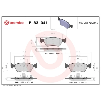 Imagem de BREMBO P 83 041 Jogo de pastilhas para travão disco com avisador sonoro desgaste grampo do êmbolo sem acessórios TOYOTA: Avensis I Sedan