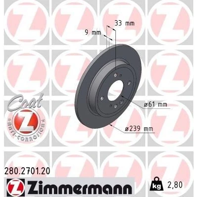 Imagem de ZIMMERMANN Disco de travão 9mm 7/4 4furos 100mm cheio revestido 280.2701.20 42510TZEJ00 Discos