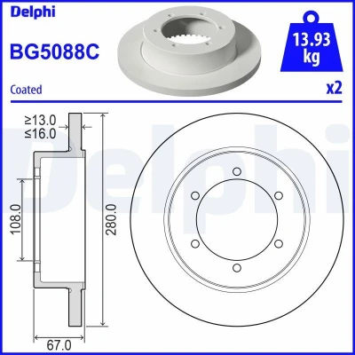 Imagem de Disco de travãon DELPHI BG5088C, 2 Peça