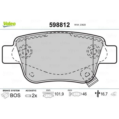 Imagem de VALEO 598812 Jogo de pastilhas para travão disco Eixo traseiro incl. contacto aviso desgaste com chapa anti ruído