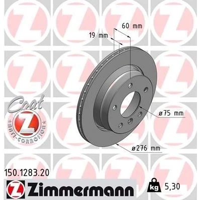 Imagem de ZIMMERMANN COAT Z 150.1283.20 Disco de travão 276 19 6/5 5 120 ventilado fora revestido alto carbono BMW: 3 Coupe, Sedan, Touring
